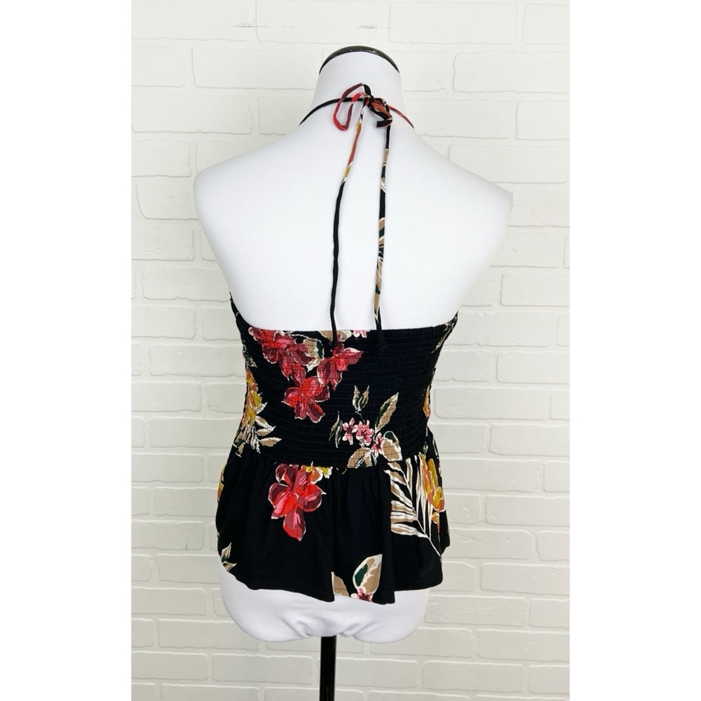 Patrons of Peace Smocked Stretchy Floral Halter Tank Black Top Size Small - Picture 4 of 7